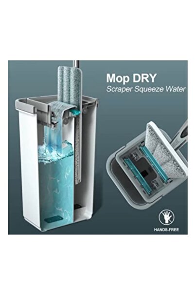 stuffix Bucket with Wringer and Flat Mop Set, 2 Compartments, 2 Reusable Microfiber Cloths, Grey