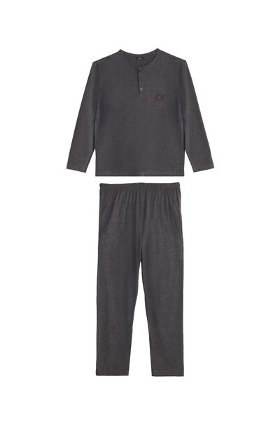 Tudors Men's Standard Fit 100% Cotton Crew Neck Elastic Waist Anthracite Pajama Set