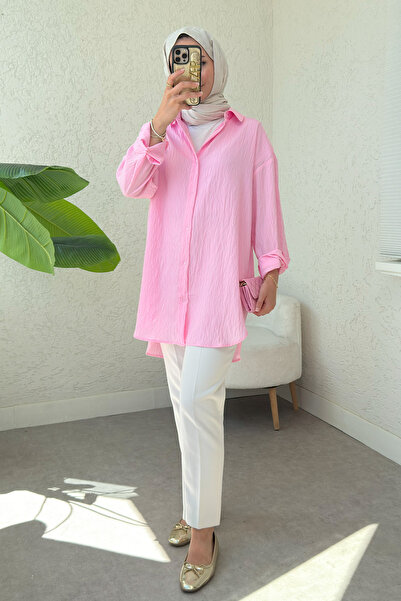 Salih Çelebi Buttoned Hijab Shirt 613128 - Pink