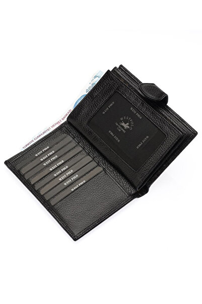 Çanta Trend West Polo Black Genuine Leather Wallet with Passport Compartment