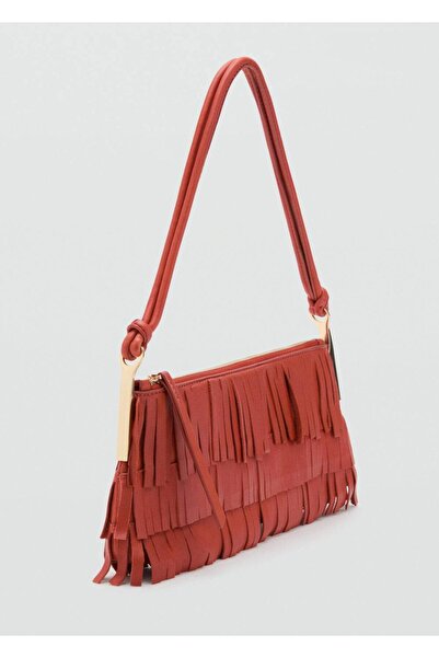 MANGO Woman Püsküllü deri omuz çantası