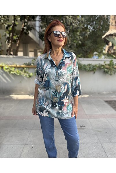 DenizEge Автентична риза с 3 копчета и яка, синя