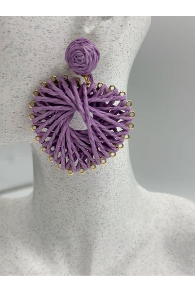 MD Moda Accessories Purple Straw Heart Earrings