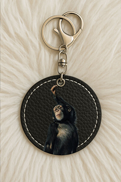 Cekuonline سلسلة مفاتيح جلدية للجنسين للرجال/النساء مطبوعة بطباعة مرحة باللون الأسود: موديل مونكي