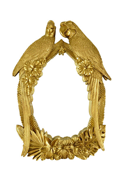 Zen Oglindă aurie cu papagali exotici și flori, H. 59 cm, 3 kg