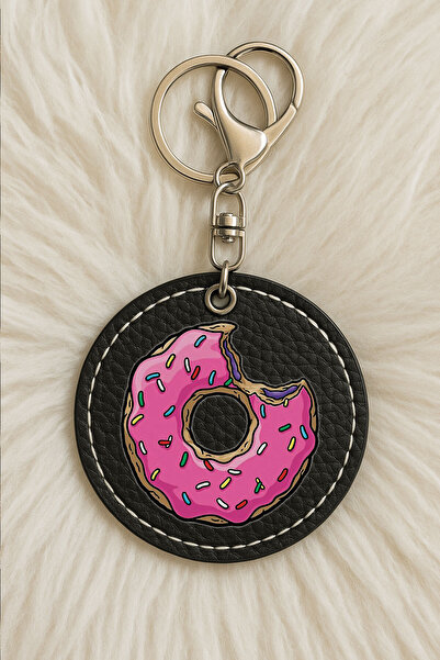 Cekuonline سلسلة مفاتيح جلدية للجنسين للرجال/النساء مطبوعة بطباعة مرحة باللون الأسود: دونات