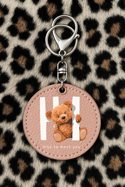 Cekuonline سلسلة مفاتيح جلدية قابلة للتجميع مع نمط مطبوع مرحة باللون الوردي الفاتح: هاي تيدي بير