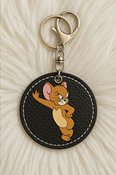 Cekuonline Unisex Men/Women Leather Keychain Humorous Printed with Hook Black...