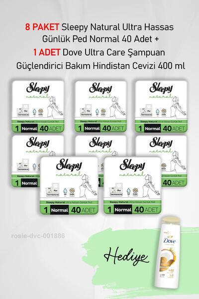 Sleepy فوط صحية يومية طبيعية فائقة الحساسية عادية 40 قطعة × 8 ودوف 400 مل