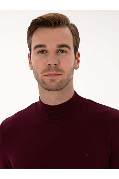 Cacharel Bordo Slim Fit Pamuk Karışımlı Yarım Balıkçı Yaka Triko Kazak 50318677-VR014