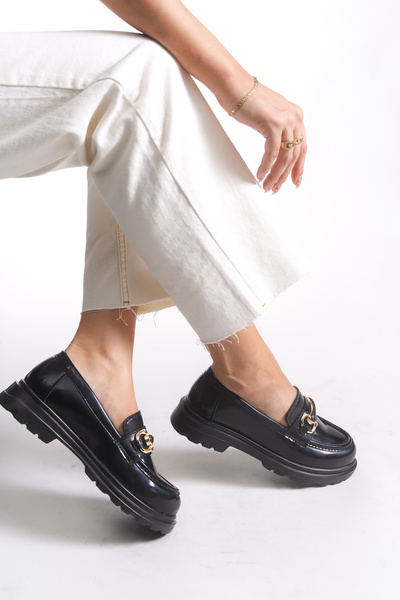 Riccon Kadın Loafer 0012551 Siyah Rugan