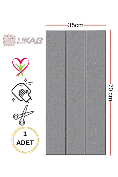 UKAB DEKOR 70x35 cm Kendinden Yapışkanlı Gri Lambri Esnek Köpük Dekoratif Duv...