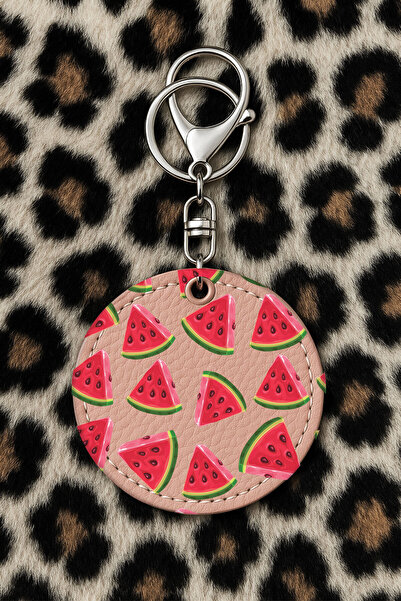 Cekuonline سلسلة مفاتيح جلدية قابلة للتجميع مع طباعة مزحة وخطاف، نمط وردي فاتح: البطيخ
