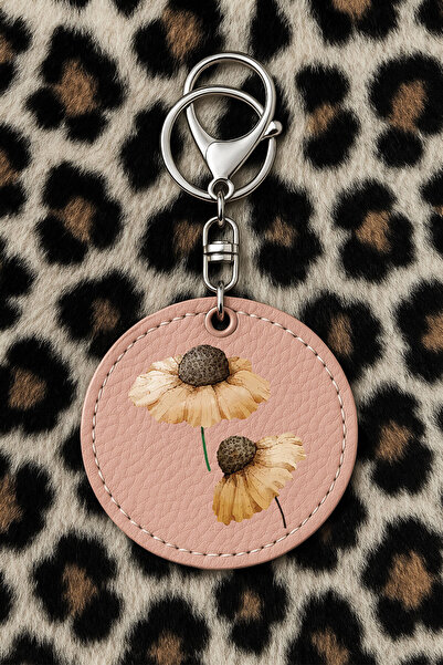 Cekuonline سلسلة مفاتيح جلدية قابلة للتجميع مع نقش مطبوع بتصميم مرح، لون وردي فاتح مع خطاف: باقة