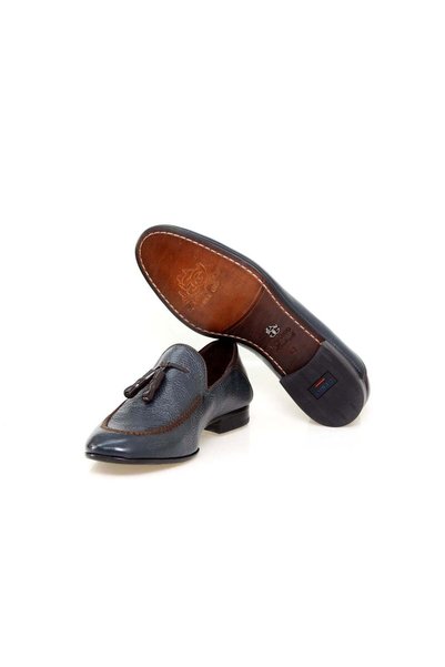 FRANCO CALVANI Dark Blue Color Laceless Genuine Leather Men's Shoes