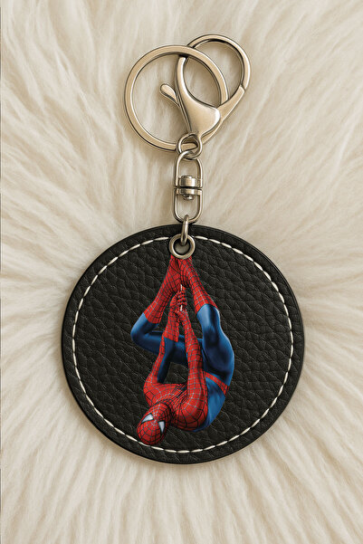 Cekuonline سلسلة مفاتيح جلدية للجنسين للرجال/النساء مطبوعة بطباعة مرحة باللون الأسود: نمط العنكبوت