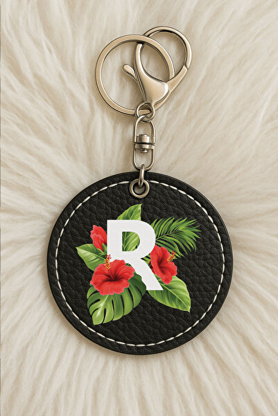 Cekuonline Unisex Men/Women Leather Keychain Humorous Printed with Hook Black Color: Botanical Letter R