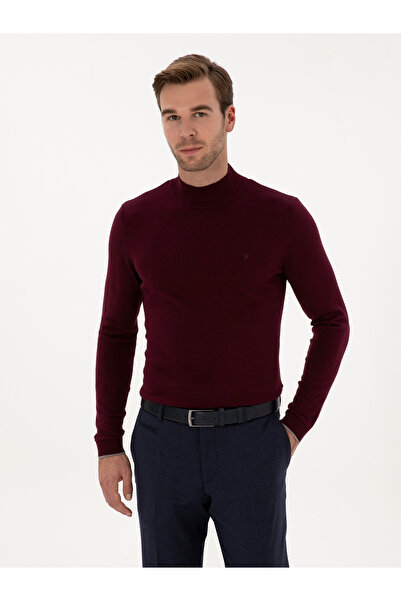 Cacharel Bordo Slim Fit Pamuk Karışımlı Yarım Balıkçı Yaka Triko Kazak 50318677-VR014