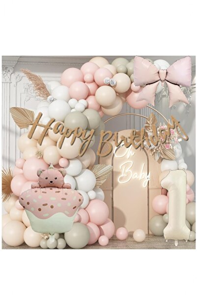 BİDOLUMUTLULUK Pembe Fiyonklu Doğum Günü Seti Papatya Folyo Balonlu Konsept Parti Kutlama Eğlence