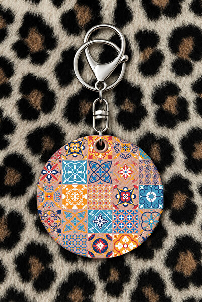 Cekuonline سلسلة مفاتيح جلدية قابلة للتجميع مع نقش مطبوع بتصميم مرح، نمط وردي فاتح: تصميم عثماني