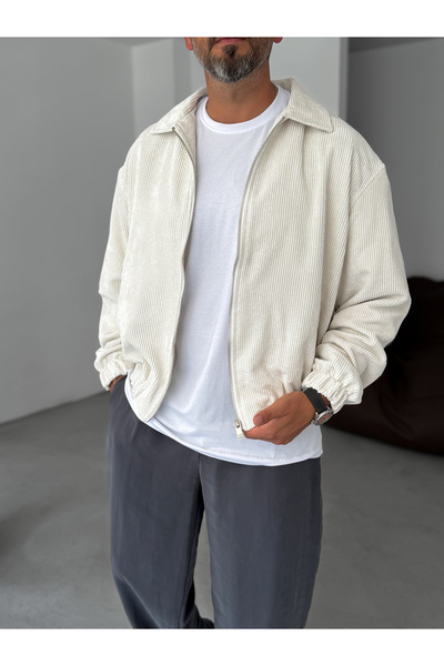 BYBASICMAN Ecru Seasonal Velvet Bomber Jacket Tw-7011