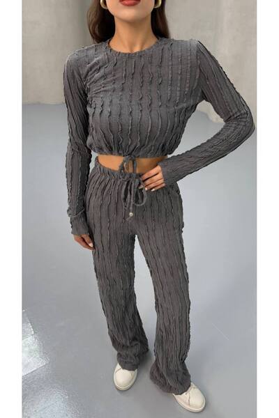 MY DEPO Women's Waist Tie Crop Pants Set