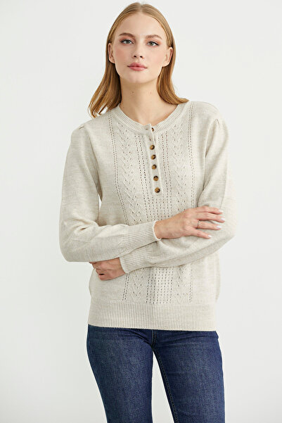 Sementa Half Button Round Neck Knitwear Sweater - Stone