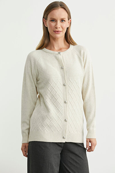 Sementa Cardigan tricotat cu decolteu rotund - Stone