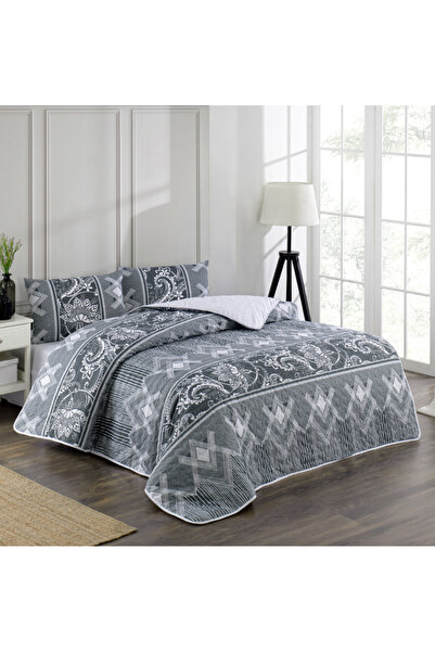 Kristal By Taç Kristal Antrasit Geometrik Dört Mevsim Kapitoneli Tek Kişilik Yorgan Konulabilir Nevresim Takımı