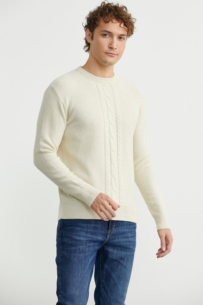 Sementa Pattern Detailed Crew Neck Knitwear Sweater - Stone