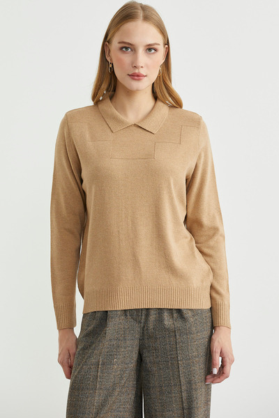 Sementa Pulover de tricotat din lână Bebe Yaka - Camel