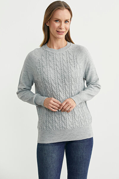 Sementa Patterned Crew Neck Sweater - Light Gray
