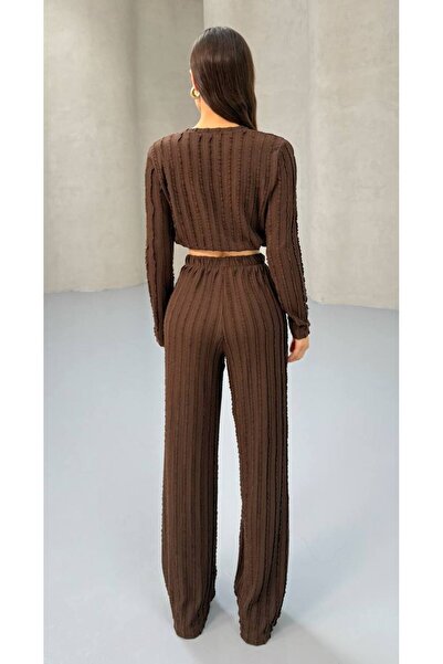 MY DEPO Women's Waist Tie Crop Pants Set