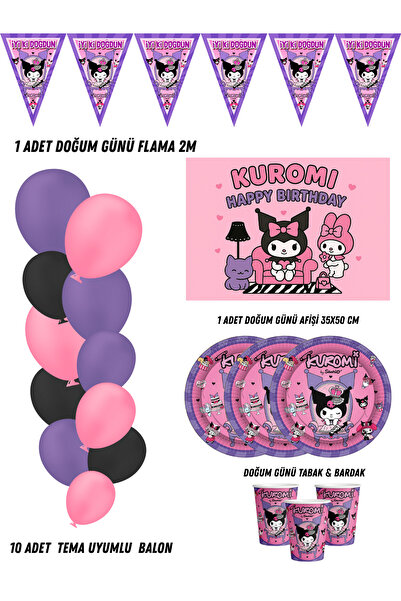 HAPPYLOOPPARTY Kuromi 16 Kişilik Doğum Günü Parti Malzemeleri Süsleri Partymix
