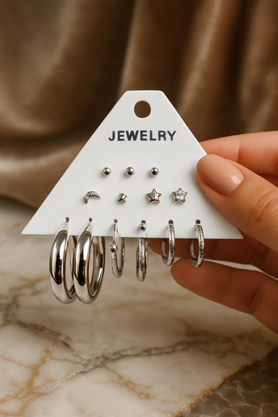 ZERRA BRİDAL 8 Lİ ÇELİK KÜPE SETİ