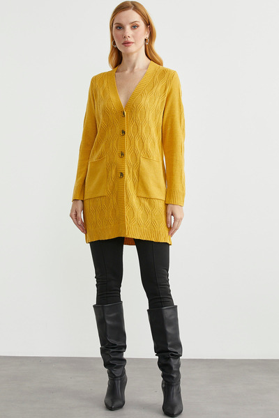 Sementa Cepli Uzun Yünlü Triko Hırka - Güneş