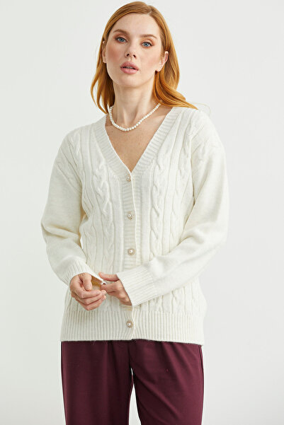 Sementa Pearl Button Detailed Knitwear Cardigan - Bone