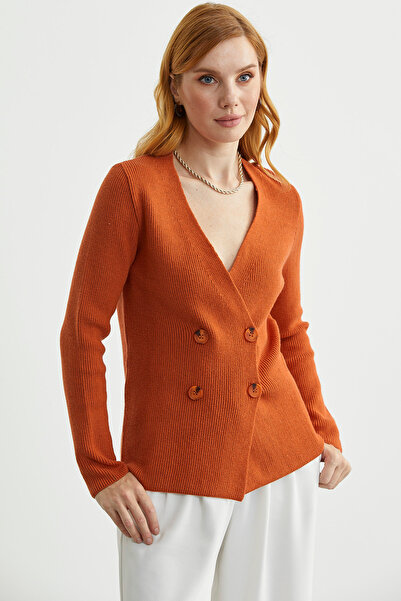 Sementa Masculine Double-Breasted Knitwear Jacket - Orange