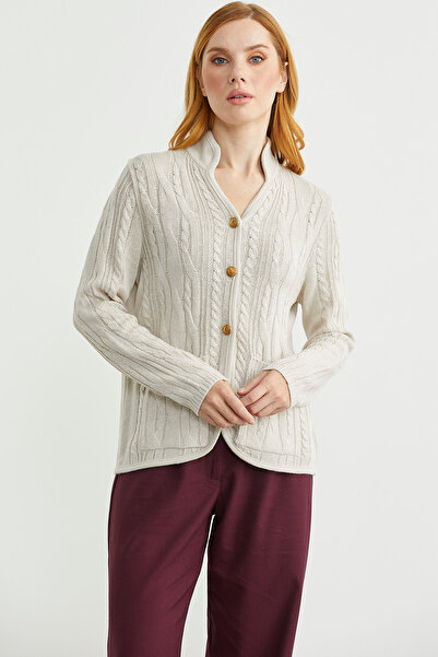 Sementa Hakim Wool Knitwear Jacket with Collar Pockets - Stone