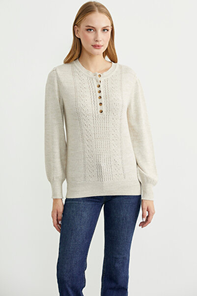 Sementa Half Button Round Neck Knitwear Sweater - Stone
