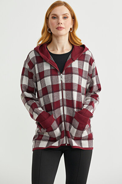 Sementa Cardigan colorat din tricotaj din lână în carouri - Burgundy