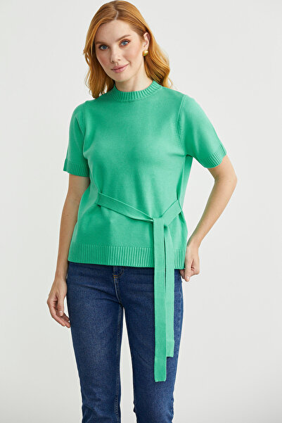 Sementa Belted Short Sleeve Knit Sweater - Green