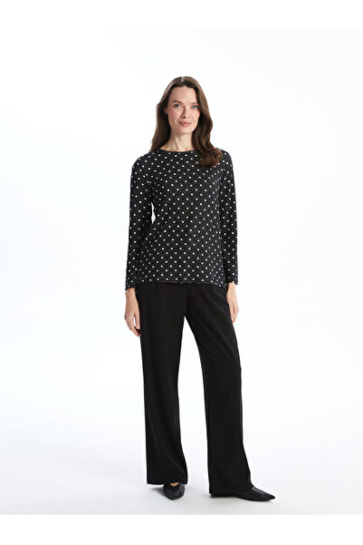 LC Waikiki Black Crew Neck Patterned Long Sleeve Women's T-Shirt