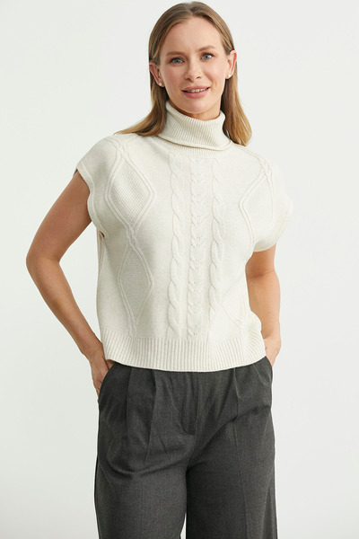 Sementa Full Fisherman Crop Knit Sweater - Bone