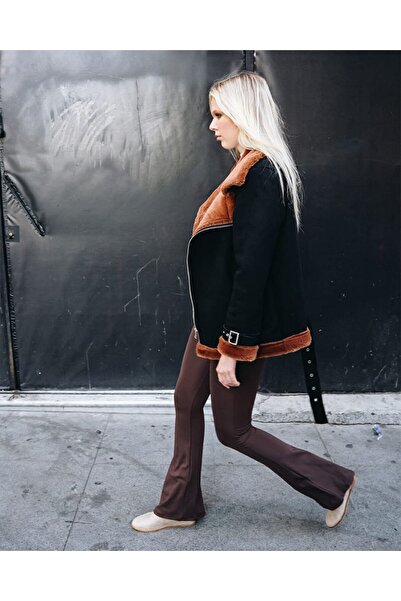 Moda Lounge İthal Premium Nubuk Geniş Yaka Kemerli Fermuarlı Cep Detay Uzun B...