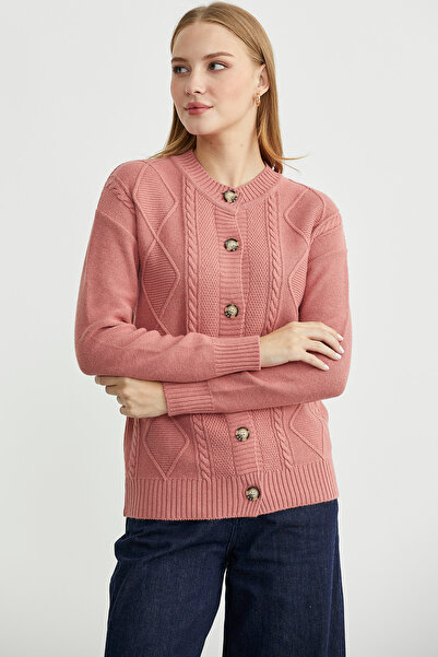 Sementa Buttoned Oversize Angora Knit Cardigan - Rose