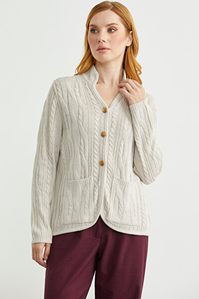 Sementa Hakim Wool Knitwear Jacket with Collar Pockets - Stone