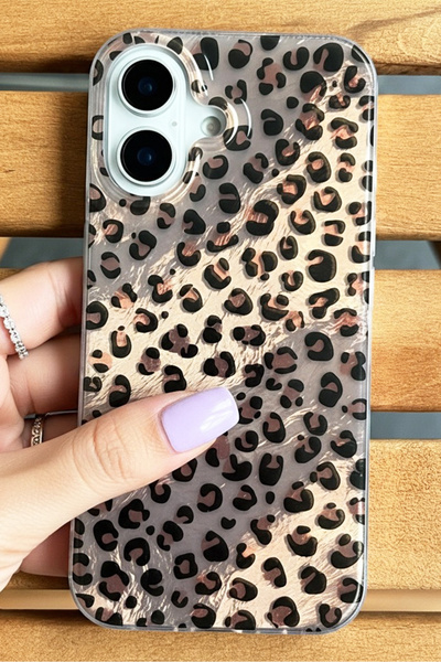 EDELFU iPhone 16 Aurora Leopar Desenli Parlak Canlı Yanları Yumuşak Arkası Se...