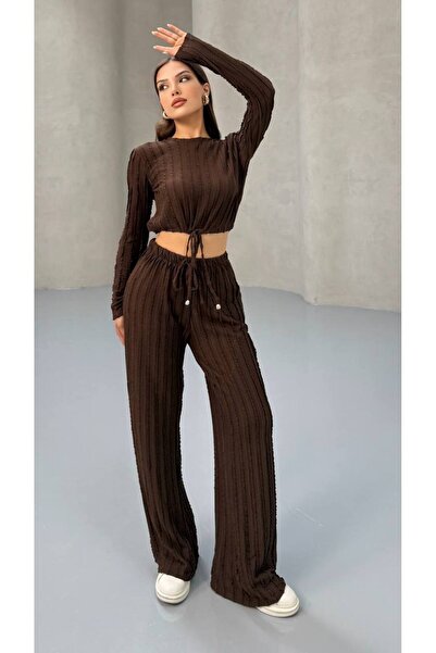 MY DEPO Women's Waist Tie Crop Pants Set