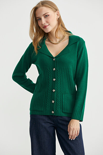 Sementa Wool Pocket Button Detailed Knitwear Jacket - Green